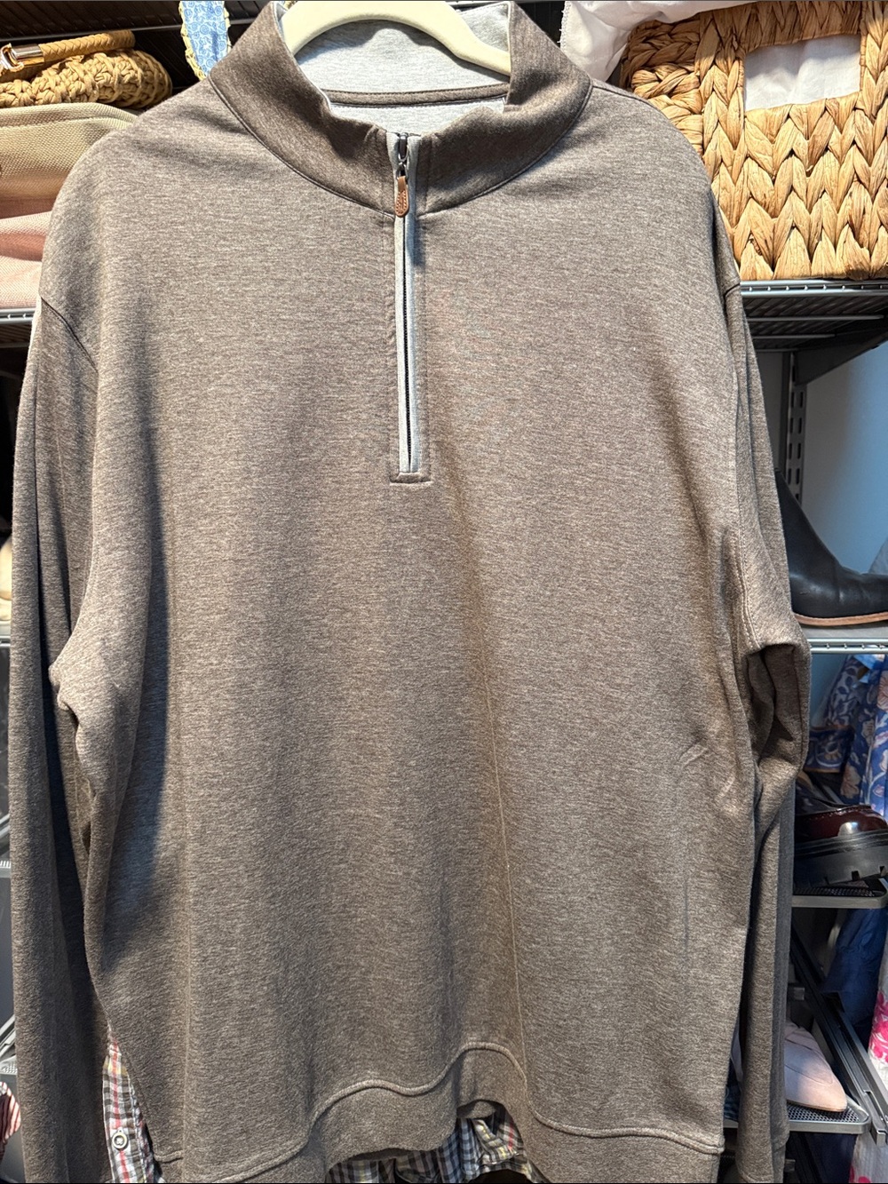 johnnie-O Men's Quarter-Zip Pullover Sweater in Heather Grayish Brown
